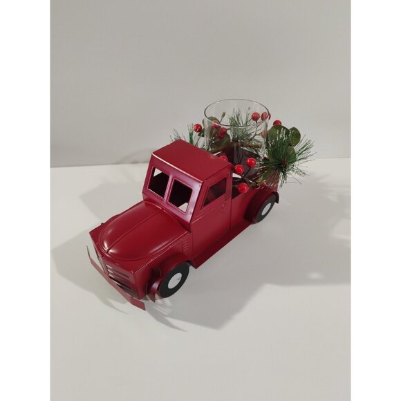 Holiday Time Christmas Farm Truck Hurricane Candle Holder, Red New - Picture 3 of 16